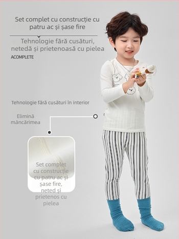 Set de pijamale pentru copii din Lycra, bumbac periat 95% bumbac, model dungi și desen animat, pentru 3–8 ani