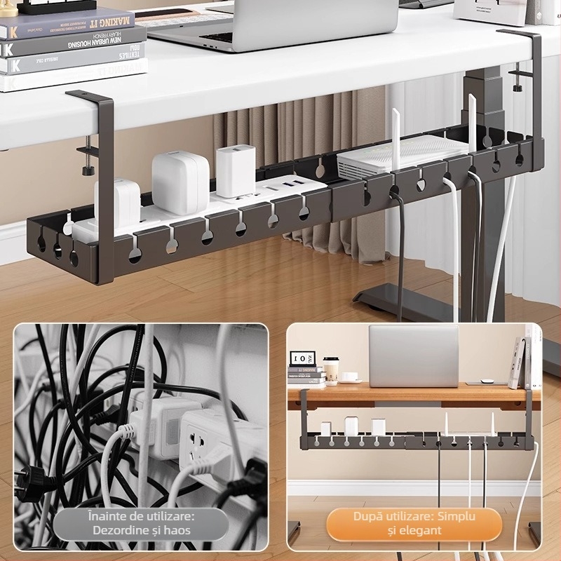 Organizator sub birou pentru cabluri, din fier, stil modern minimalist, gestionare cabluri