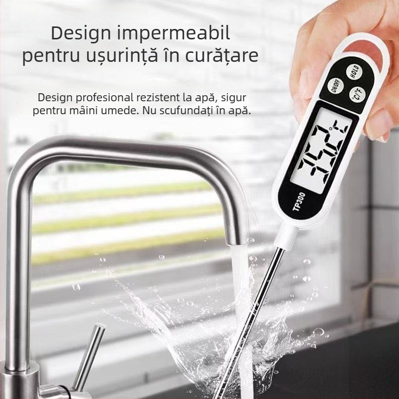Termometru de bucătărie cu sondă, înaltă precizie, pentru bucătărie – pentru coacere și prăjit, măsoară temperaturile apei, a laptelui și a uleiului