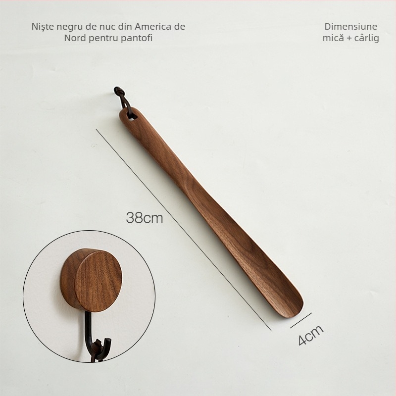 Shoehorn din lemn de nuc cu bază și mâner extra-lung – ajutor casnic pentru încălțarea pantofilor, pentru toate sezoanele
