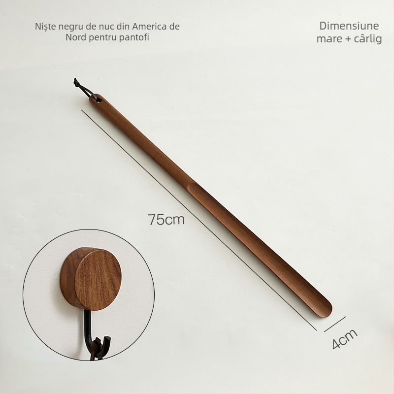 Shoehorn din lemn de nuc cu bază și mâner extra-lung – ajutor casnic pentru încălțarea pantofilor, pentru toate sezoanele