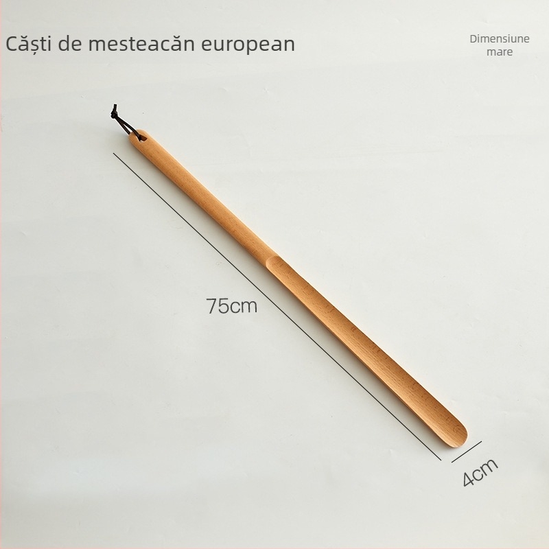 Shoehorn din lemn de nuc cu bază și mâner extra-lung – ajutor casnic pentru încălțarea pantofilor, pentru toate sezoanele
