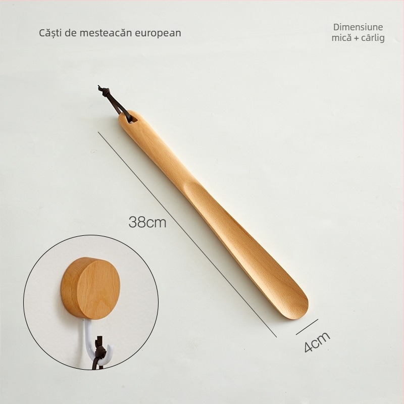 Shoehorn din lemn de nuc cu bază și mâner extra-lung – ajutor casnic pentru încălțarea pantofilor, pentru toate sezoanele