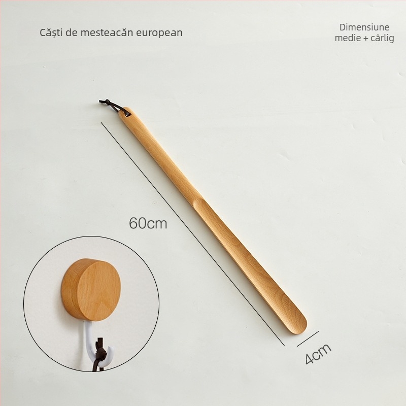 Shoehorn din lemn de nuc cu bază și mâner extra-lung – ajutor casnic pentru încălțarea pantofilor, pentru toate sezoanele