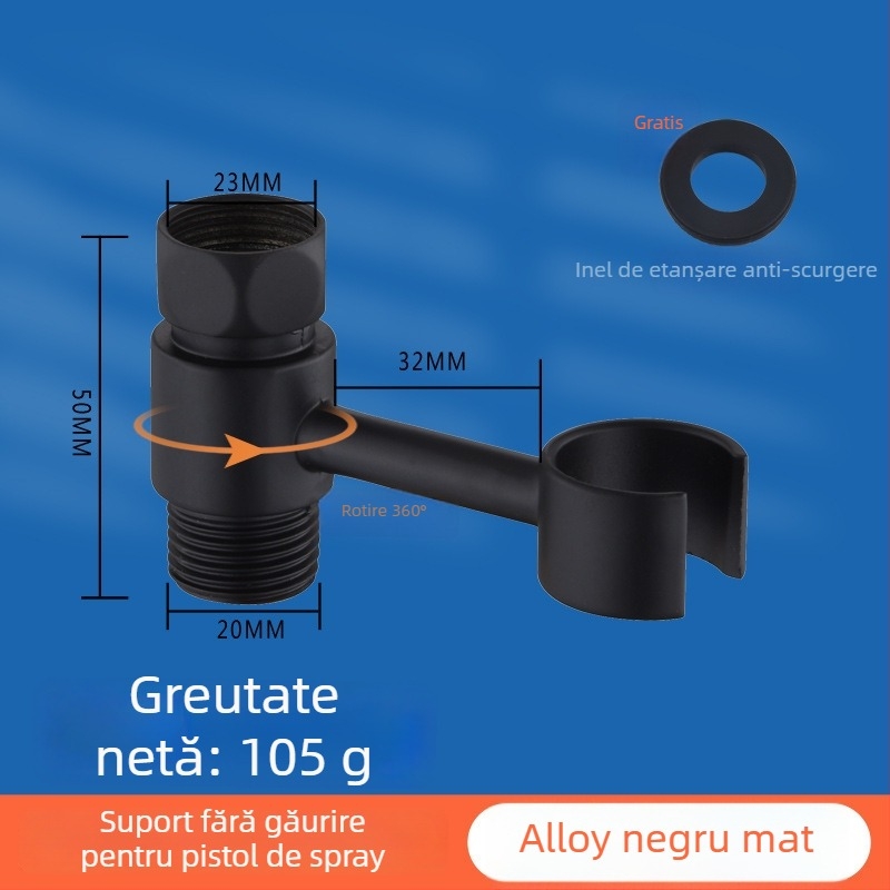 Suport pistolă spray pentru toaletă - universal fără găuri cu montură rotativă (cupru, Wolf Kiss, Rotativ, Fără găuri, Universal)