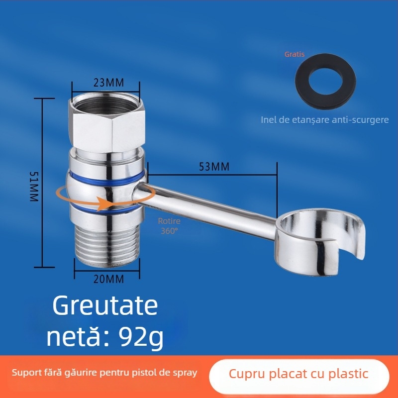 Suport pistolă spray pentru toaletă - universal fără găuri cu montură rotativă (cupru, Wolf Kiss, Rotativ, Fără găuri, Universal)