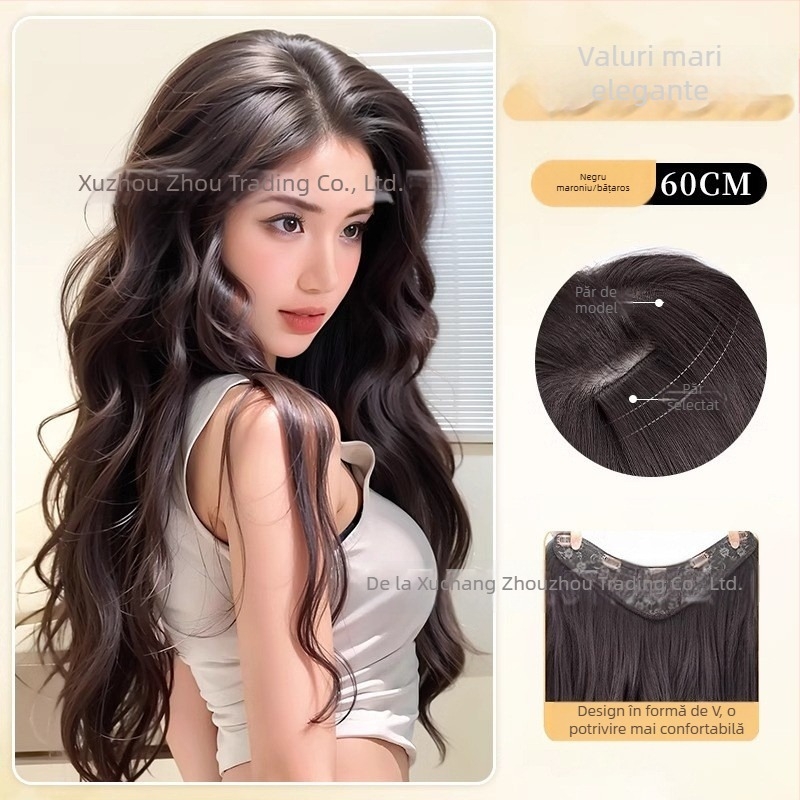 Perucă cu bucle lungi, păr cu valuri mari, fibră rezistentă la temperaturi înalte, model SC60, dintr-o singură bucată