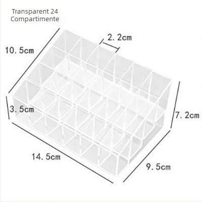 Cutie de depozitare pentru produse cosmetice din acrilic transparent, cu compartimente — organizator de machiaj pe birou, stil modern minimalist