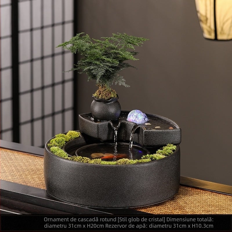 Fântână ceramică cu flux de apă – mini peisaj pentru living și birou, glazurată, pictată, în stil Nou Chinezesc (Material: Ceramică; Suprafață: Glazurată; Meșteșug: Pictat; Stil: Stil Chinez Nou)