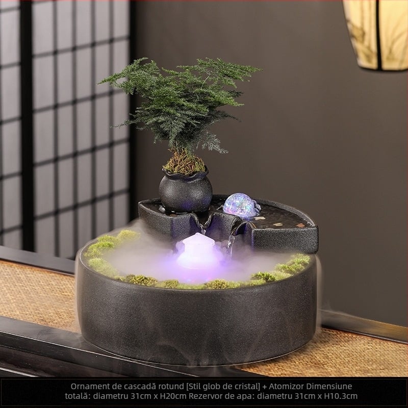 Fântână ceramică cu flux de apă – mini peisaj pentru living și birou, glazurată, pictată, în stil Nou Chinezesc (Material: Ceramică; Suprafață: Glazurată; Meșteșug: Pictat; Stil: Stil Chinez Nou)