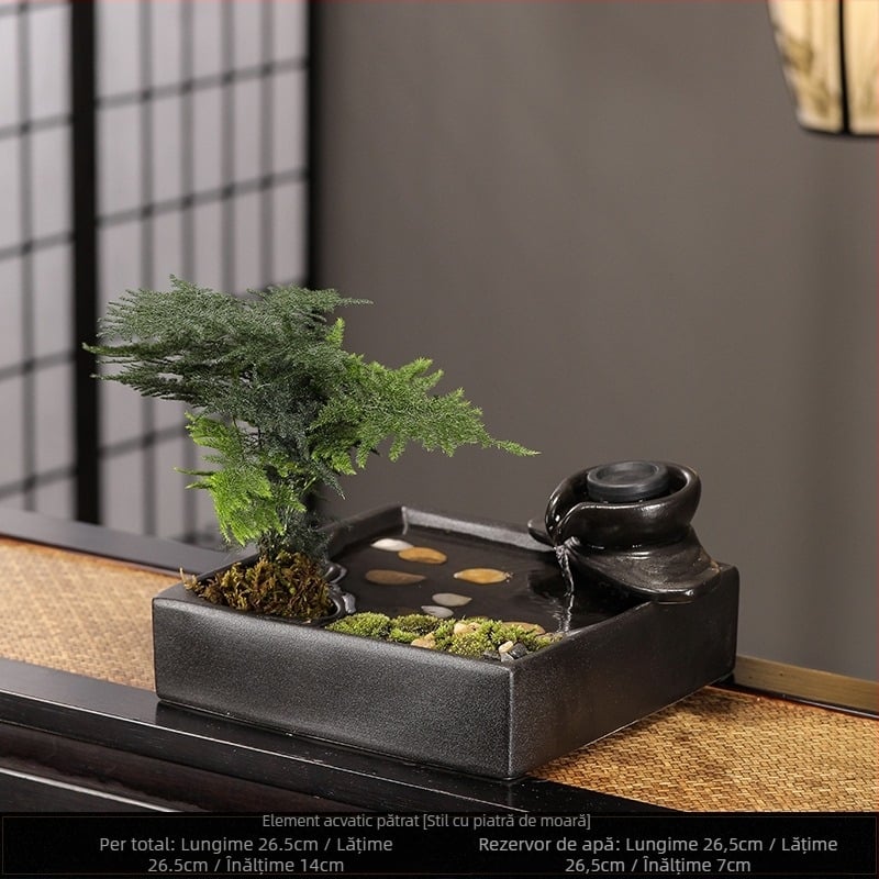 Fântână ceramică cu flux de apă – mini peisaj pentru living și birou, glazurată, pictată, în stil Nou Chinezesc (Material: Ceramică; Suprafață: Glazurată; Meșteșug: Pictat; Stil: Stil Chinez Nou)