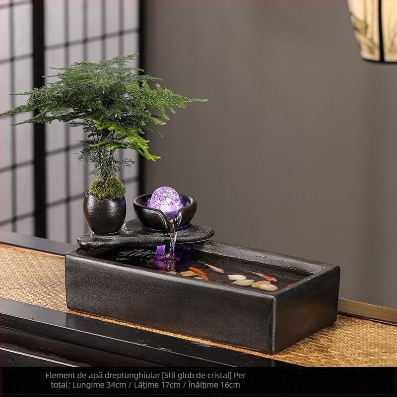 Fântână ceramică cu flux de apă – mini peisaj pentru living și birou, glazurată, pictată, în stil Nou Chinezesc (Material: Ceramică; Suprafață: Glazurată; Meșteșug: Pictat; Stil: Stil Chinez Nou)