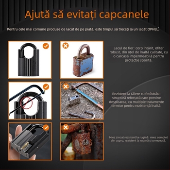Lacăt – OPEL Fier, Stil Modern Simplu, Model BBL-BLACK-DX, Pentru Uși, Dulapuri, Bagaje