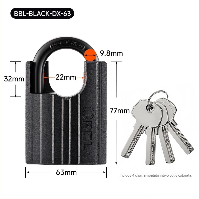 Lacăt – OPEL Fier, Stil Modern Simplu, Model BBL-BLACK-DX, Pentru Uși, Dulapuri, Bagaje