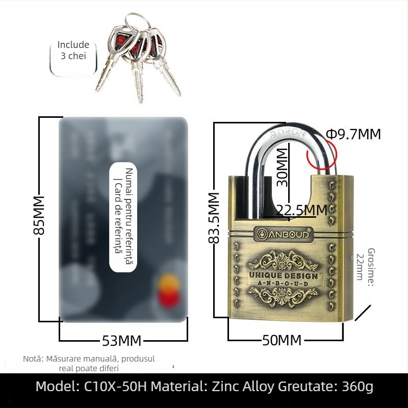 Lacăt pentru uz casnic, Tip C – Anbond, din oțel aliat, stil modern