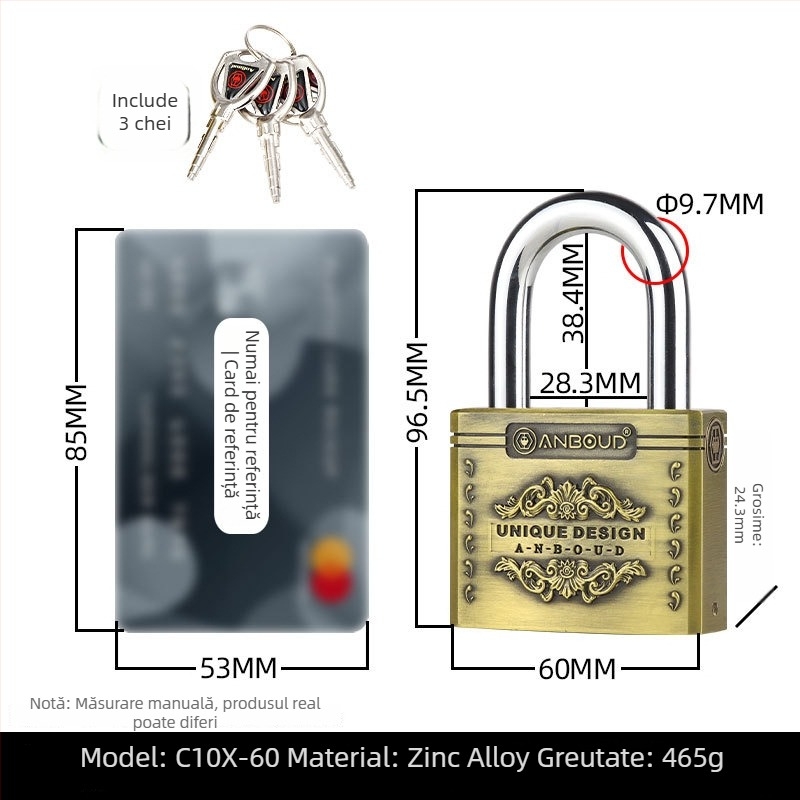 Lacăt pentru uz casnic, Tip C – Anbond, din oțel aliat, stil modern