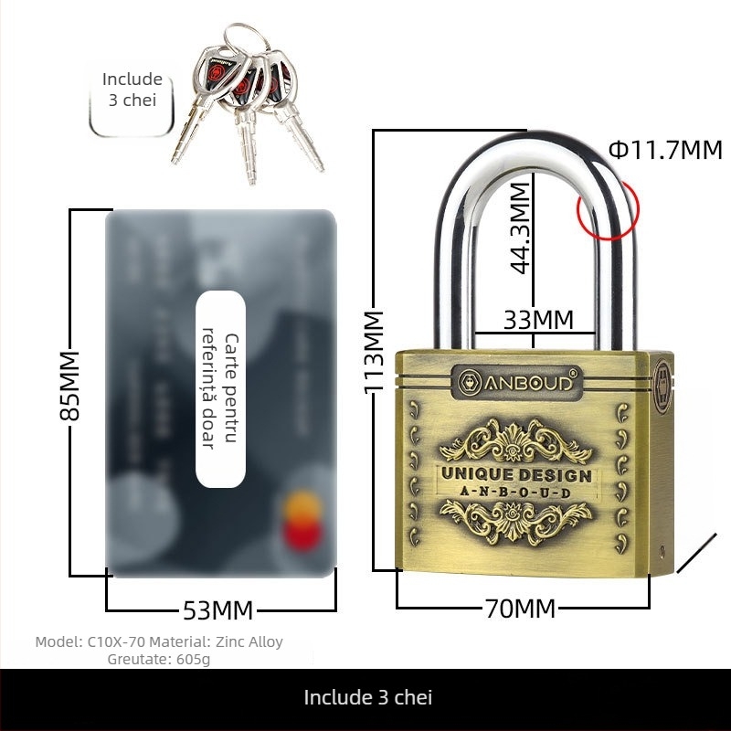 Lacăt pentru uz casnic, Tip C – Anbond, din oțel aliat, stil modern