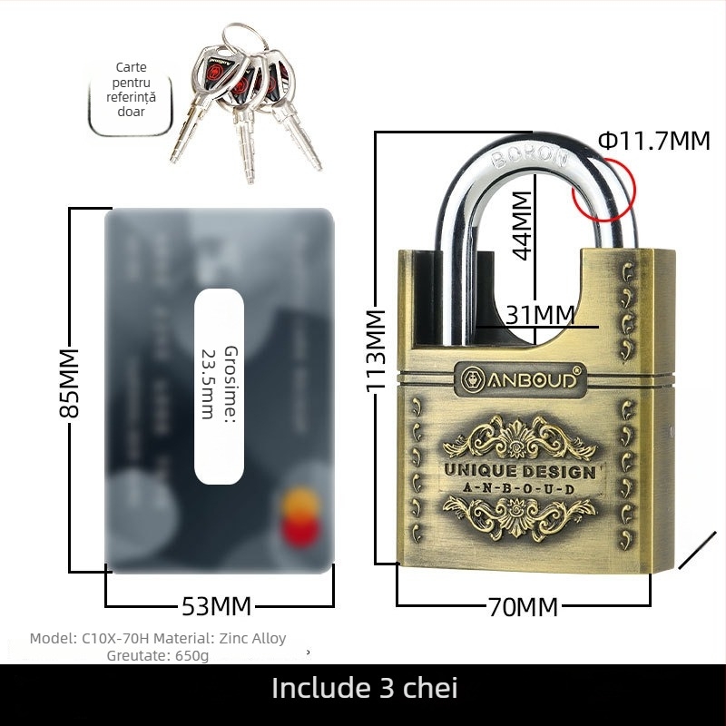 Lacăt pentru uz casnic, Tip C – Anbond, din oțel aliat, stil modern