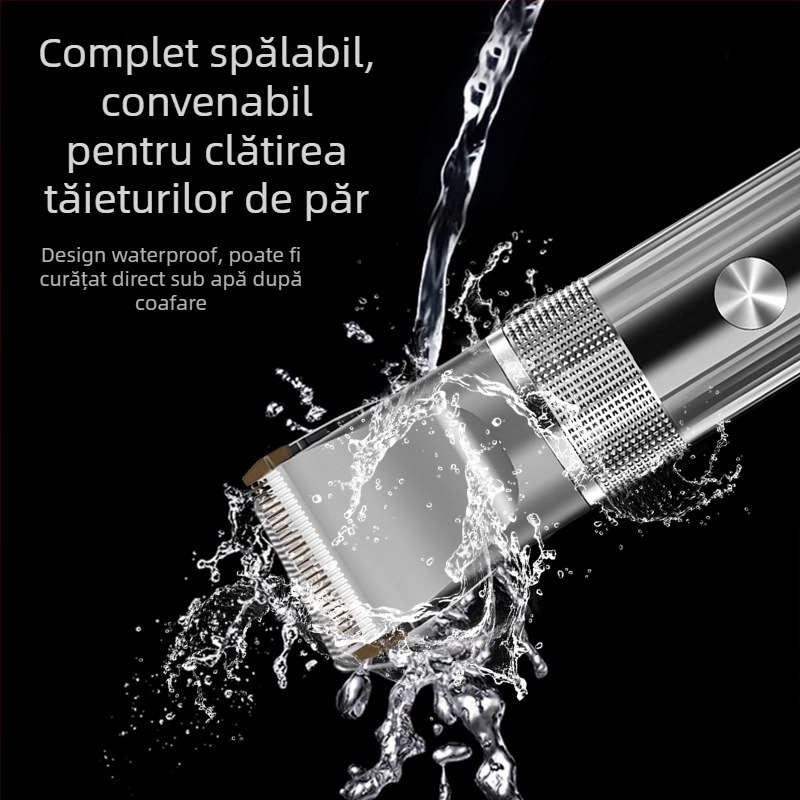 Mașină de tuns păr pentru adulți și copii, profesională pentru salon, afișaj inteligent al puterii, impermeabilă, lame ceramice, baterie încorporată 1200–2000 mAh, autonomie 1–3 ore