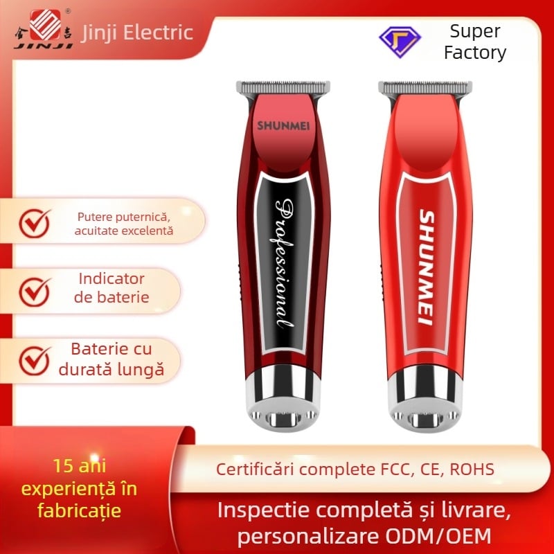 Mașină de tuns carving cu motor fără perii, lamă din oțel inoxidabil, 18W, baterie încorporată 1200–2000 mAh, cap de tăiere detașabil, lavabil