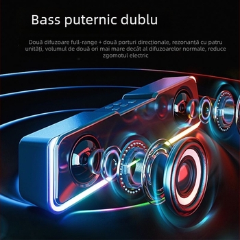 Boxă Bluetooth pentru desktop, 2 difuzoare, 5W, Bluetooth 5.3, 100 Hz–20 kHz, rază 10 m