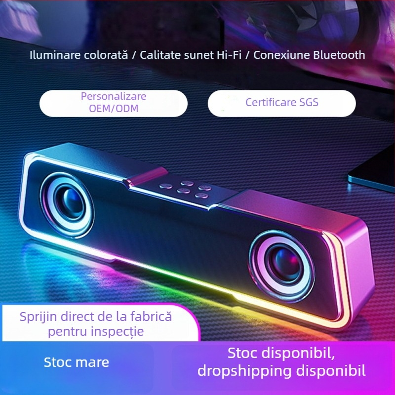 Boxă Bluetooth pentru desktop, 2 difuzoare, 5W, Bluetooth 5.3, 100 Hz–20 kHz, rază 10 m