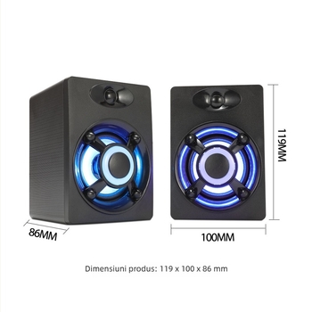 T-WOLF S1 difuzor PC cu fir USB, iluminare LED, 2×3W, interval de frecvență 40 Hz–20 kHz, intrare USB și jack audio de 3,5 mm
