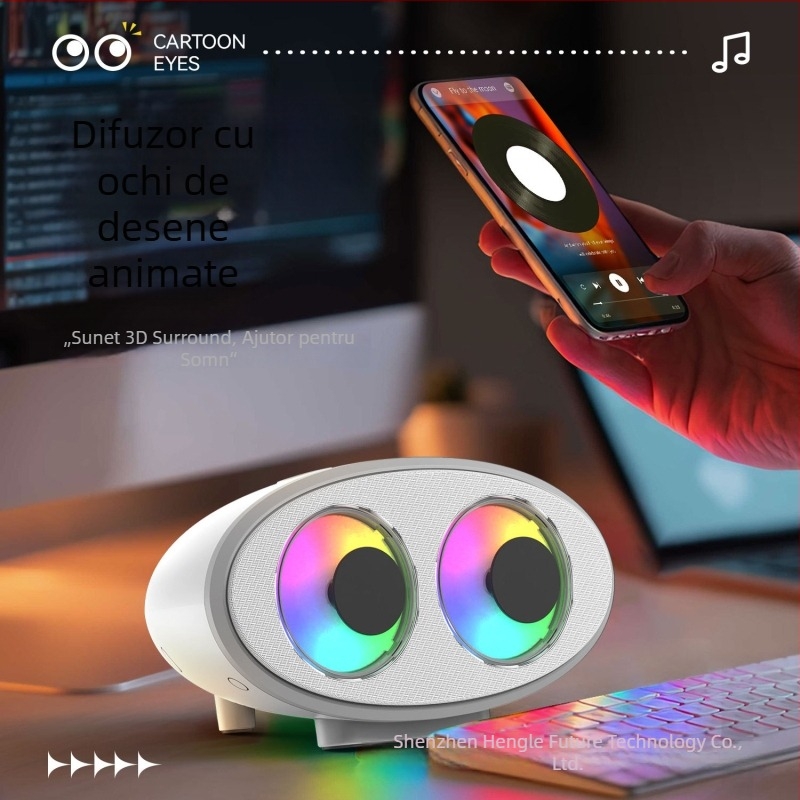 Boxă Bluetooth cu iluminare RGB, Putere 5W, BT 5.3, Baterie încorporată 1200-2000mAh, Răspuns în frecvență 30Hz-15kHz, SNR >=85dB