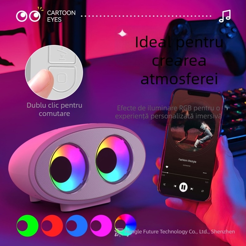 Boxă Bluetooth cu iluminare RGB, Putere 5W, BT 5.3, Baterie încorporată 1200-2000mAh, Răspuns în frecvență 30Hz-15kHz, SNR >=85dB