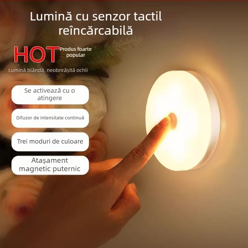Lumină de noapte cu senzor de mișcare pentru coridor și cameră de hotel, alimentare cu baterie, model TAM-073-2, abajur din plastic, întrerupător inductiv
