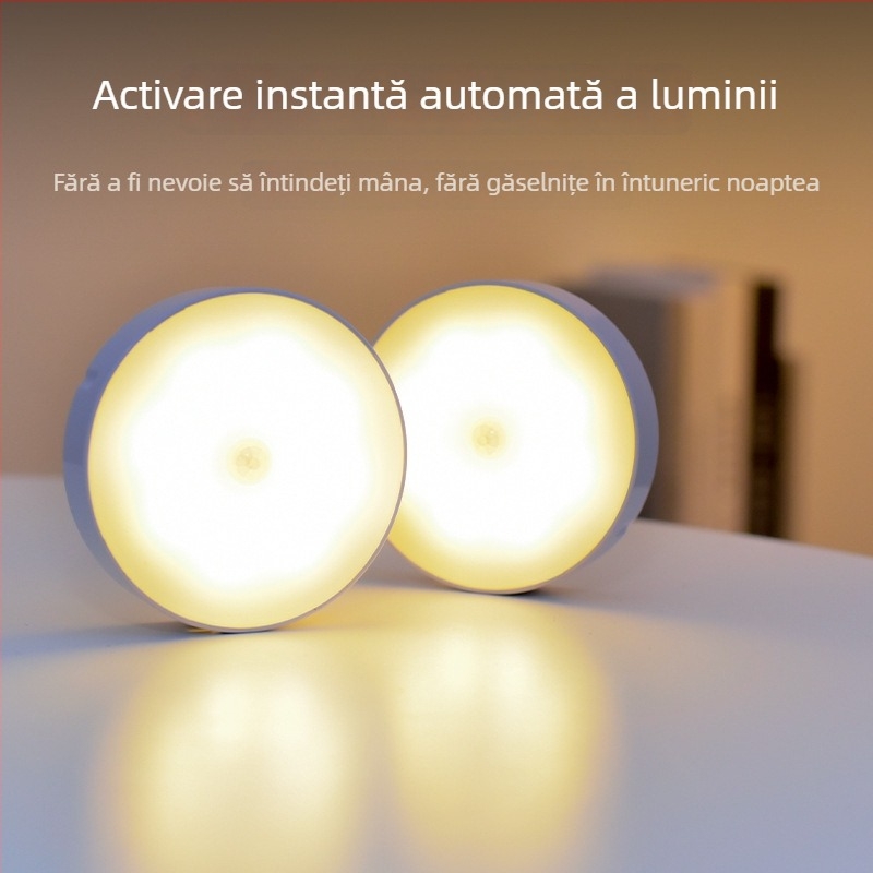 Lumină de noapte cu senzor de mișcare pentru coridor și cameră de hotel, alimentare cu baterie, model TAM-073-2, abajur din plastic, întrerupător inductiv