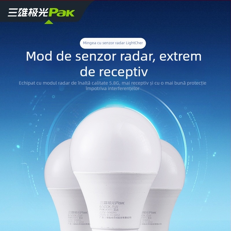 Lampa LED cu senzor radar pentru coridoare și scări, soclu E27, 220V, 95 lm/W, model PAK543071/PAK543072