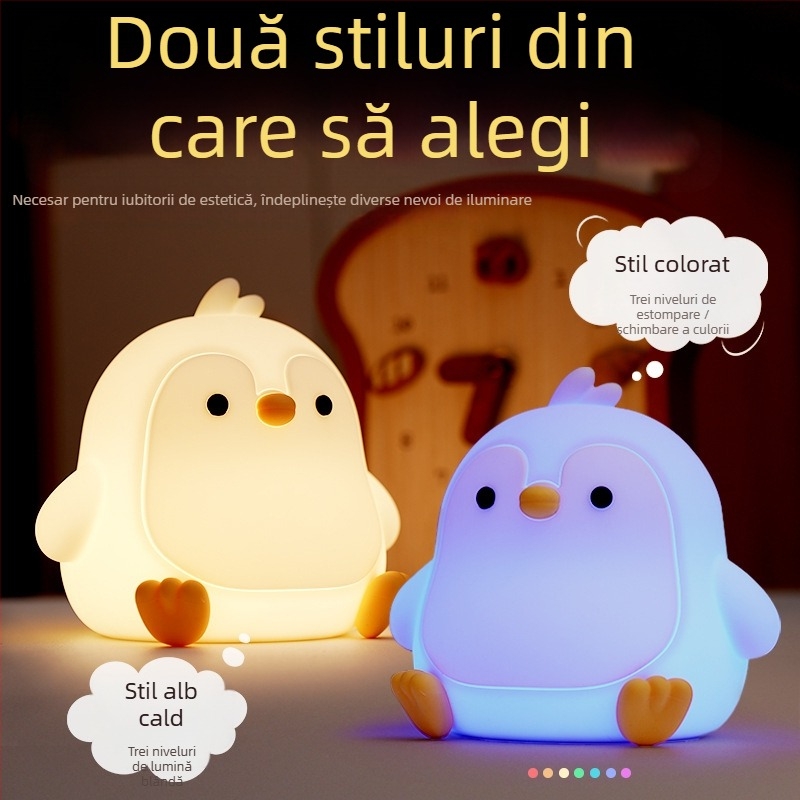 Lampă de noapte decorativă cu pinguin, senzor inteligent, baterie Li-po reîncărcabilă, din silicon