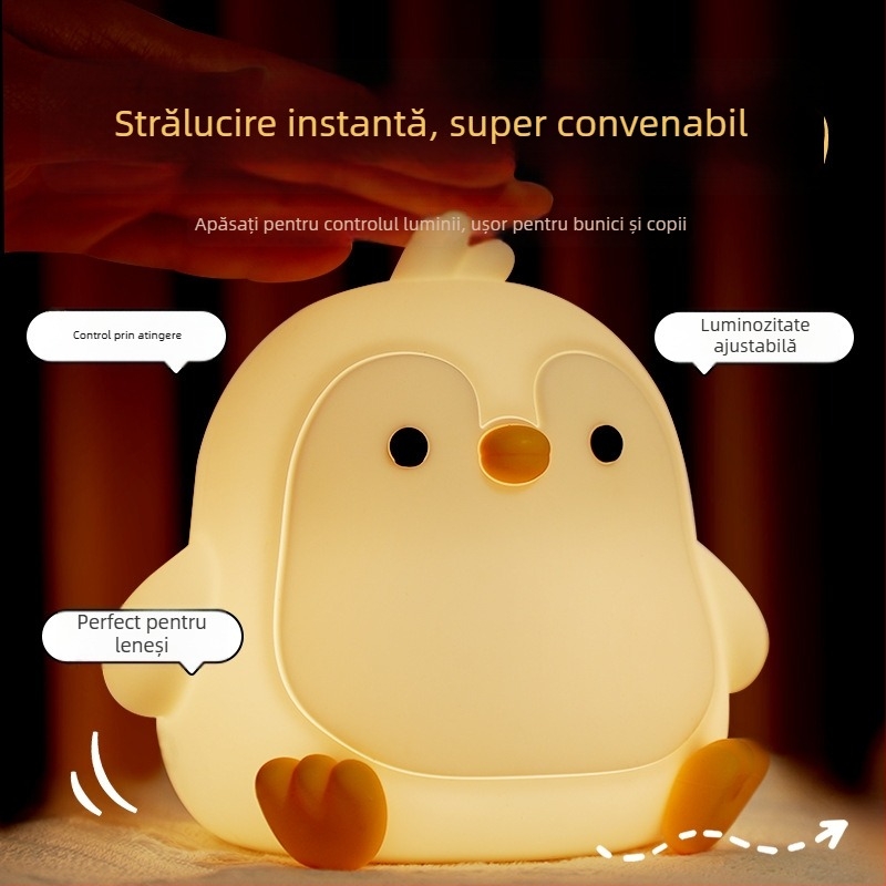 Lampă de noapte decorativă cu pinguin, senzor inteligent, baterie Li-po reîncărcabilă, din silicon
