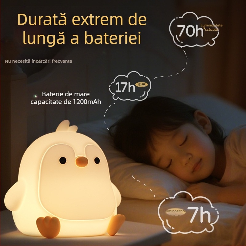 Lampă de noapte decorativă cu pinguin, senzor inteligent, baterie Li-po reîncărcabilă, din silicon