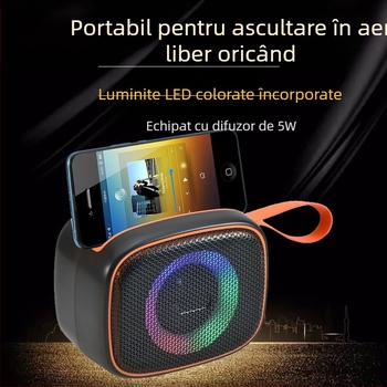 Boxă Bluetooth externă cu Bluetooth 5.3, FM, slot pentru card și USB, iluminare LED, baterie încorporată