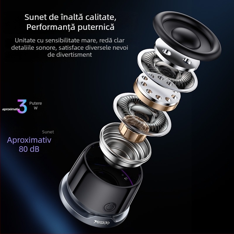 Yesido difuzor Bluetooth cu lumină ambientală, Bluetooth 5.3, interval de frecvență 150 Hz–20 kHz, SNR ≥70 dB, rază de acțiune ≤10 m, putere 3 W