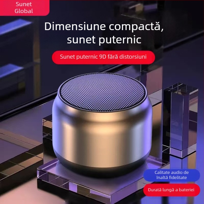 Boxă Bluetooth mini, Putere 5W, Baterie încorporată 800–1000mAh, Răspuns în frecvență 100Hz–20kHz, Rază eficientă 10m