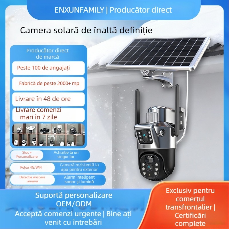 Cameră de supraveghere alimentată solar, 4G, senzor CMOS de 6MP, rezoluție 1920x2160, lentilă de 4 mm, viziune de noapte