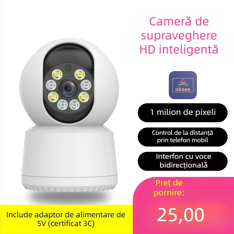 Cameră cu două lentile pentru supraveghere în interior, cu Wi‑Fi și acces de pe telefon; 0.01 lux iluminare minimă; SNR > 48 dB; -10…50°C; Compensație de iluminare de fundal; Funcție de alarmă