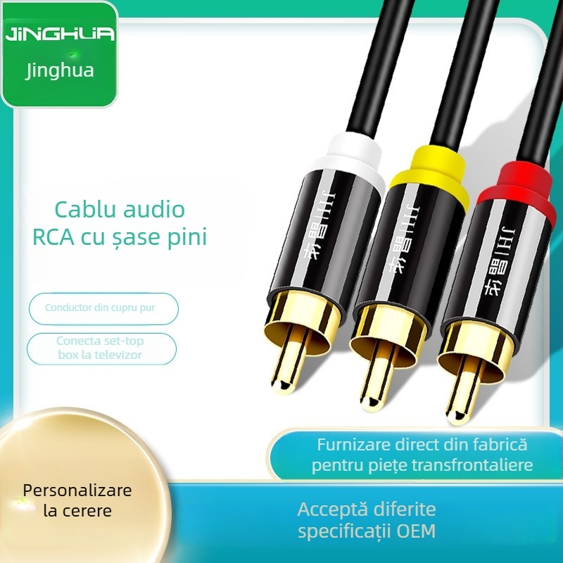 Cablu RCA audio-video, conectori placați cu aur, miez din cupru pur, carcasă din aliaj, model A110E
