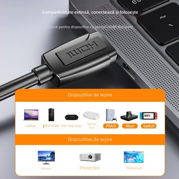 Cablu HDMI 2.0, Compatibil 4K, Conductor din cupru, Contacte placate cu aur, Pentru TV, PC, Set-top Box și Proiector