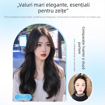 Perucă dantelată pentru femei, cu parte medie, păr voluminos cu valuri mari; fibre rezistente la căldură, model: bucată dantelată, tehnologie: mecanism; nu se poate vopsi sau trata prin perm