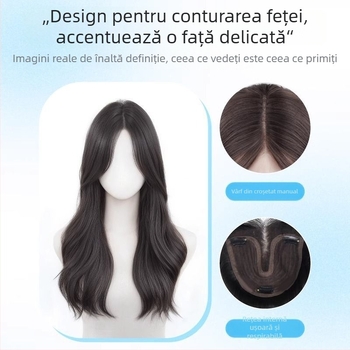 Perucă dantelată pentru femei, cu parte medie, păr voluminos cu valuri mari; fibre rezistente la căldură, model: bucată dantelată, tehnologie: mecanism; nu se poate vopsi sau trata prin perm