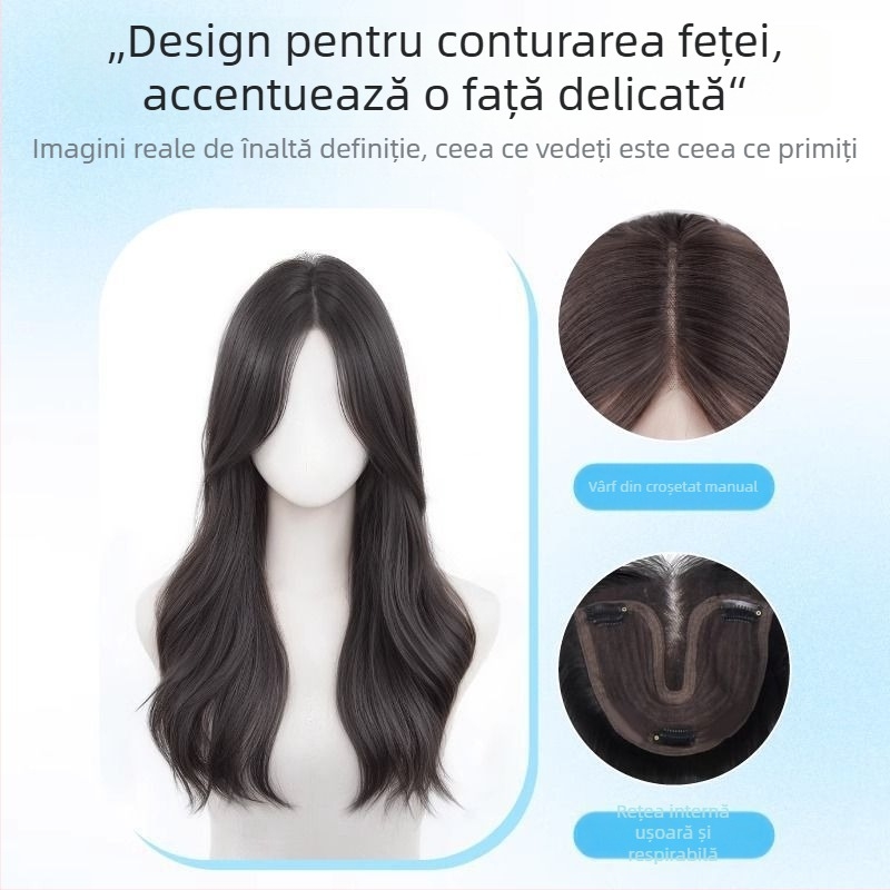 Perucă dantelată pentru femei, cu parte medie, păr voluminos cu valuri mari; fibre rezistente la căldură, model: bucată dantelată, tehnologie: mecanism; nu se poate vopsi sau trata prin perm