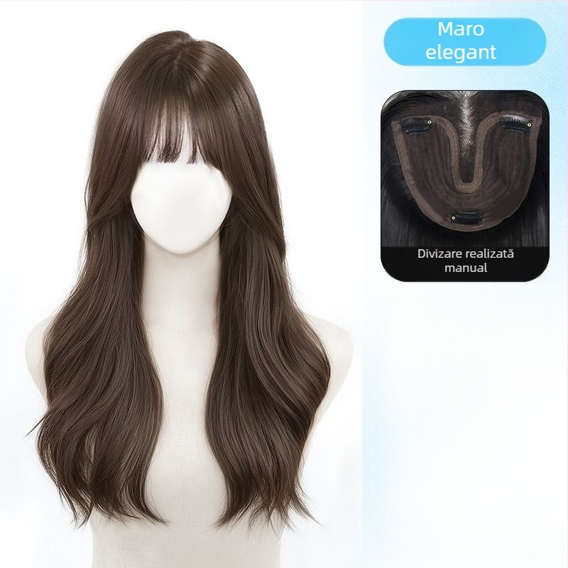 Perucă dantelată pentru femei, cu parte medie, păr voluminos cu valuri mari; fibre rezistente la căldură, model: bucată dantelată, tehnologie: mecanism; nu se poate vopsi sau trata prin perm