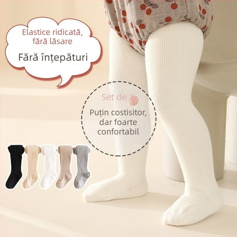 Colanți pentru bebeluși cu model în dungi, tricot Jacquard, amestec din bumbac-poliester, groși, respirabili pentru primăvară-toamnă (nou-născuți și copii mici 1–3 ani)