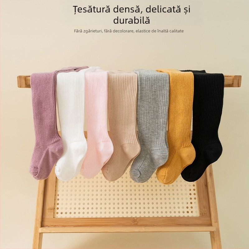Colanți pentru bebeluși cu model în dungi, tricot Jacquard, amestec din bumbac-poliester, groși, respirabili pentru primăvară-toamnă (nou-născuți și copii mici 1–3 ani)