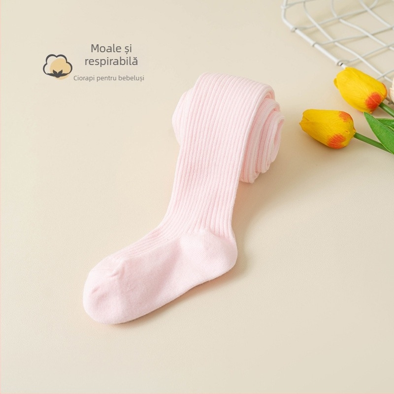 Colanți pentru bebeluși cu model în dungi, tricot Jacquard, amestec din bumbac-poliester, groși, respirabili pentru primăvară-toamnă (nou-născuți și copii mici 1–3 ani)