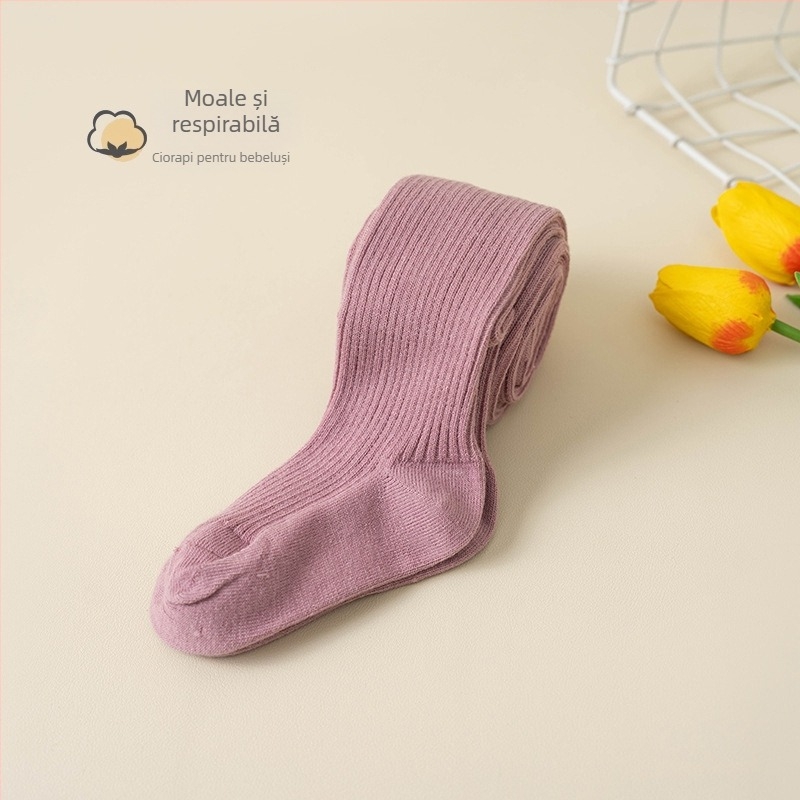 Colanți pentru bebeluși cu model în dungi, tricot Jacquard, amestec din bumbac-poliester, groși, respirabili pentru primăvară-toamnă (nou-născuți și copii mici 1–3 ani)